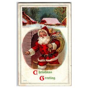 Vintage Santa Claus Christmas Postcard Embossed Chimney 1910 Good Thunder MN